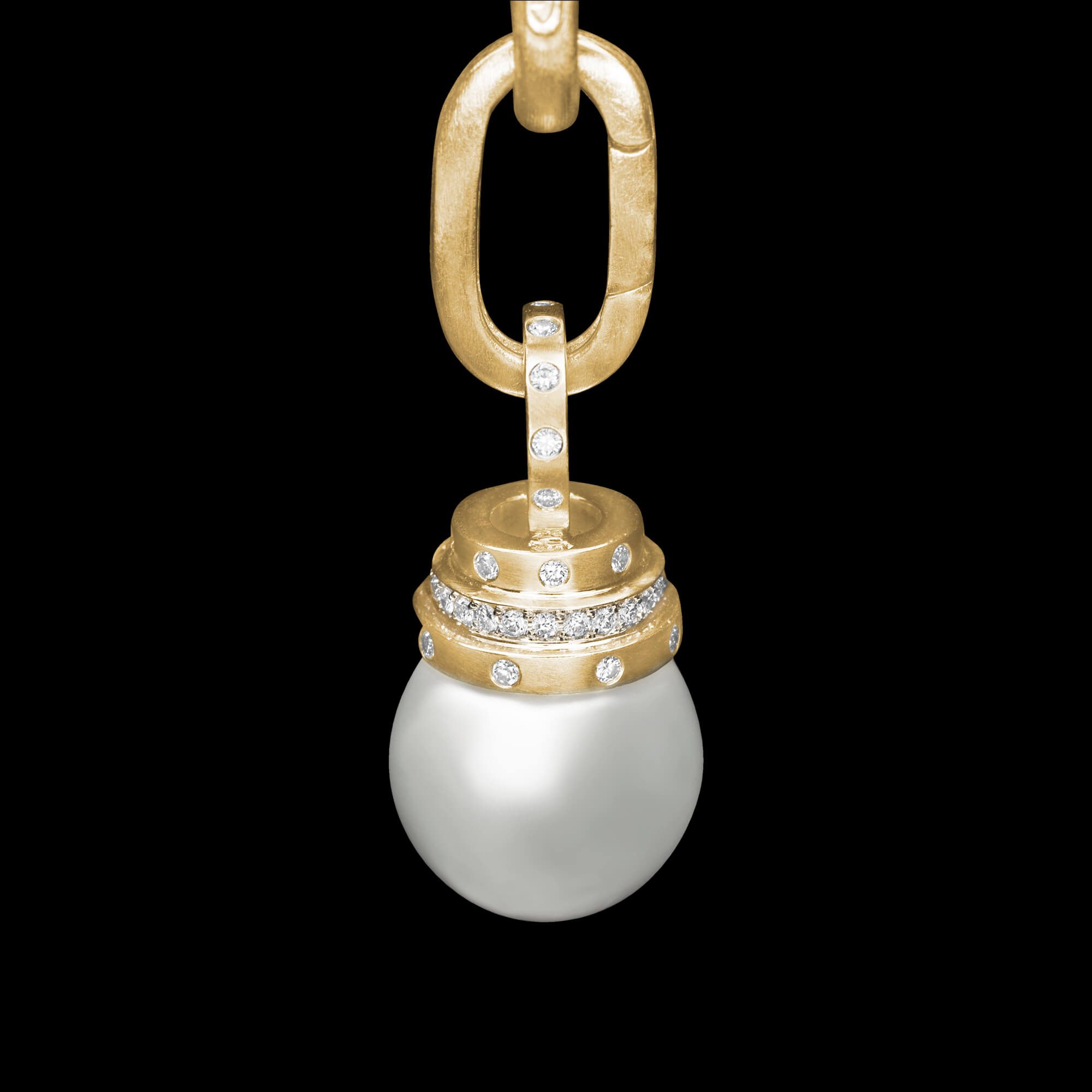 Custom 18kt yellow gold and diamond south sea pearl drop pendant. FRIDA | Fine Jewellery.