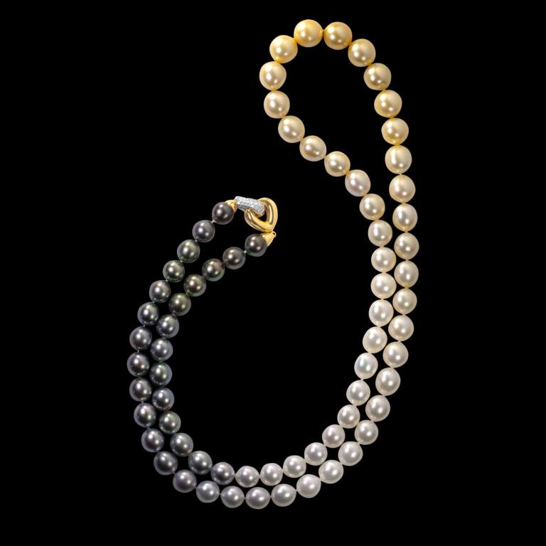 Ombre golden south sea to Tahitian pearls. Full view. FRIDA | Fine Jewellery/