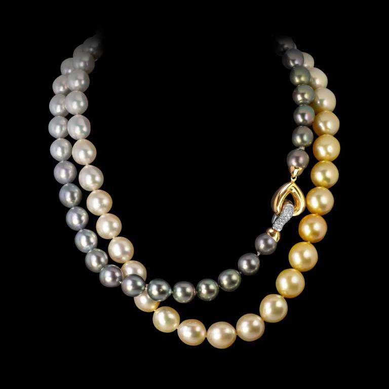 Ombre golden south sea to Tahitian pearls. Wrapped. FRIDA | Fine Jewellery.