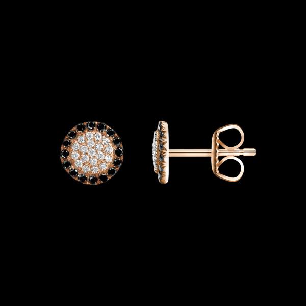 Custom 18kt pink gold cluster stud earrings with white and black diamonds. FRIDA | Fine Jewellery.