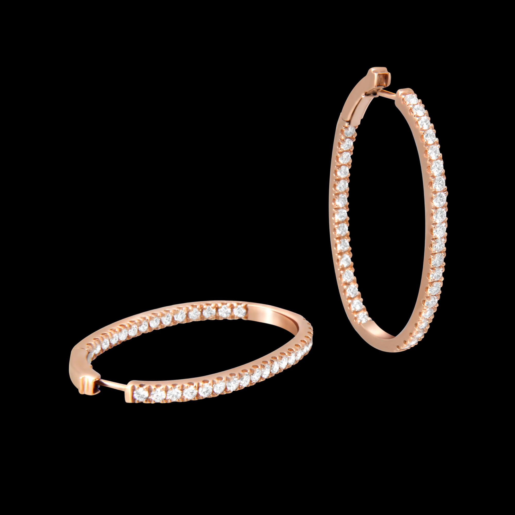 Custom 18kt pink gold large hoop earrings with diamonds. FRIDA | Fine Jewellery.