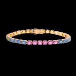 Custom 18kt pink gold multi-coloured sapphire rainbow tennis bracelet. FRIDA | Fine Jewellery.
