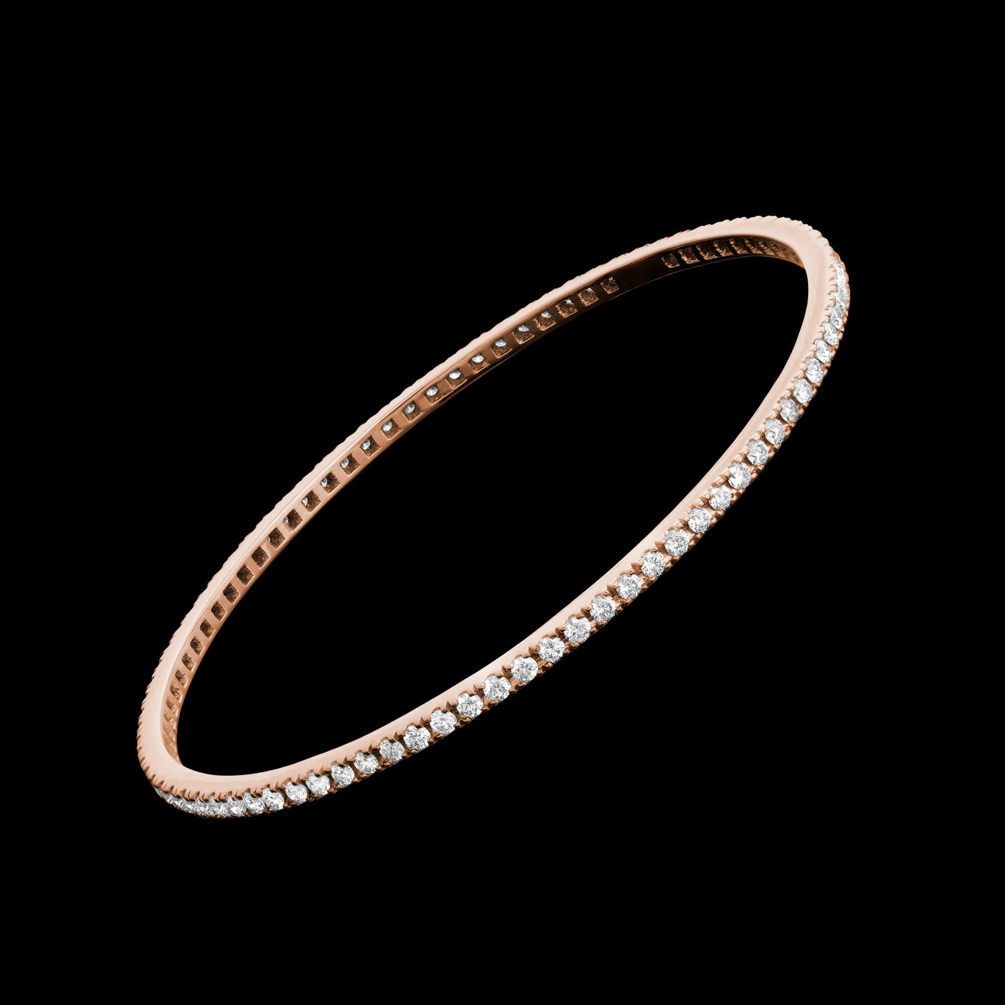 Custom 18kt pink gold stacking round eternity diamond bangle. FRIDA | Fine Jewellery.