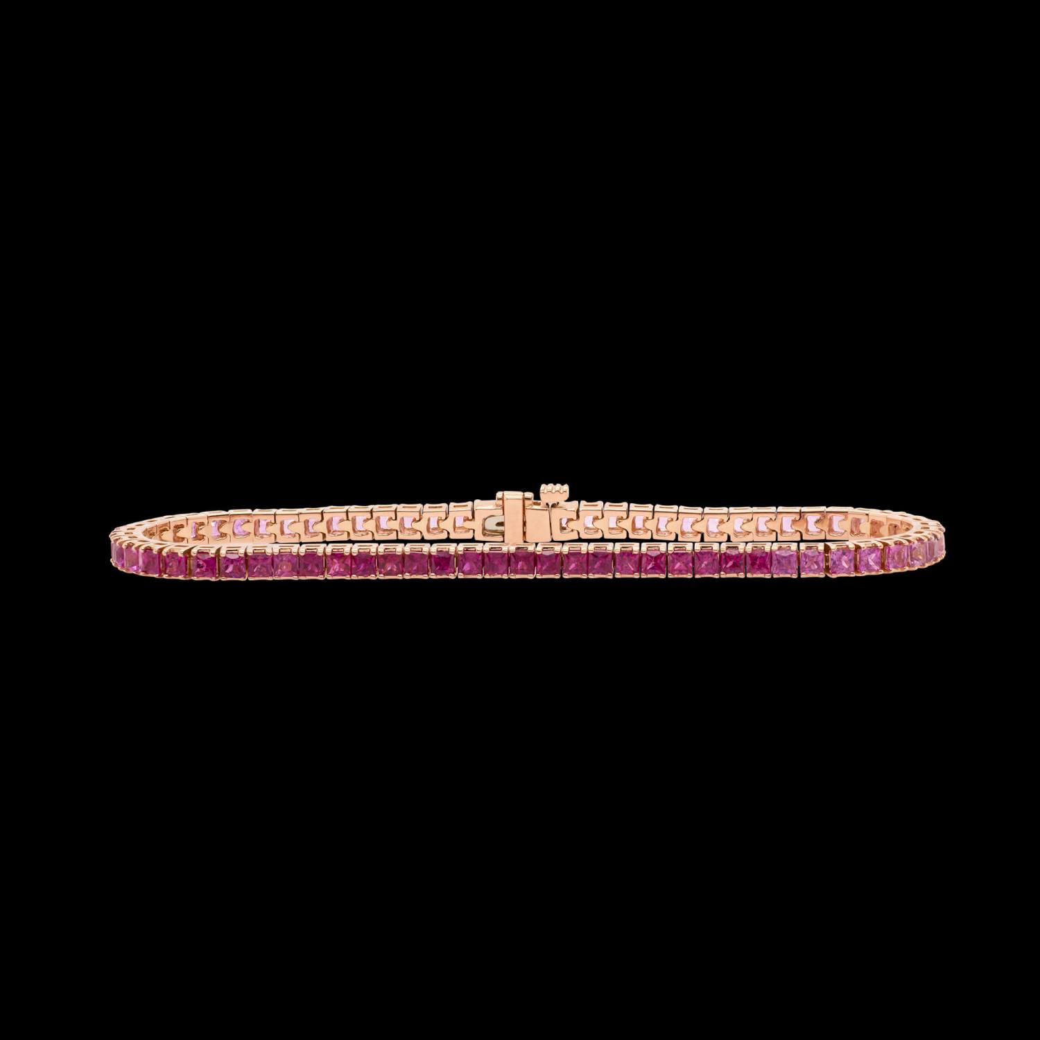 Custom 18kt pink gold tennis bracelet with an ombré of graduated pink sapphires. FRIDA | Fine Jewellery.