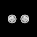 Custom 18kt white gold 1ct diamond stud earrings with diamond halo enhancer. FRIDA | Fine Jewellery.