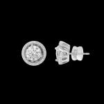 Custom 18kt white gold 1ct diamond stud earrings with diamond halo enhancer. Side. FRIDA | Fine Jewellery.
