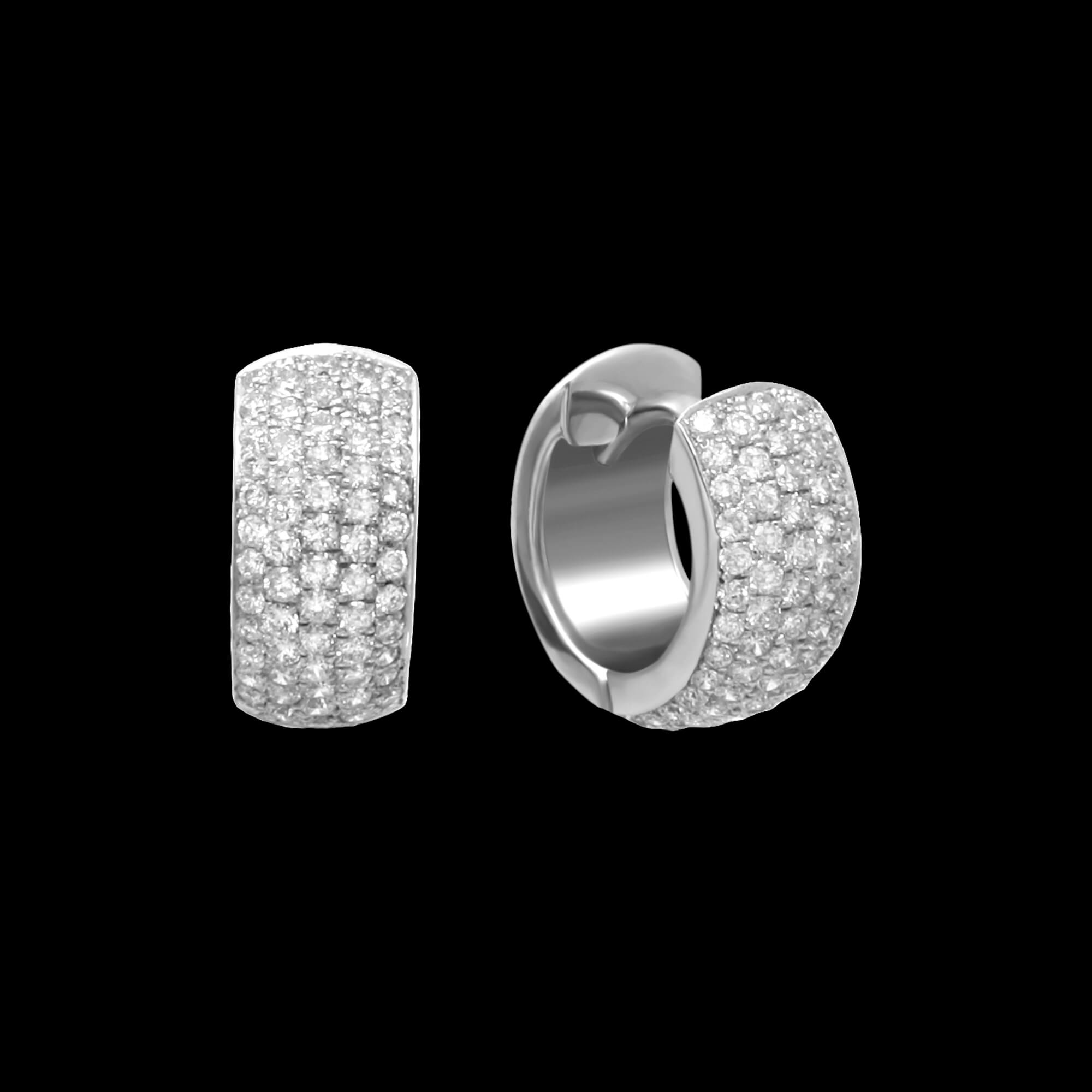 Custom 18kt white gold huggie earrings with five rows of diamonds. FRIDA | Fine Jewellery.
