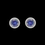 Custom 18kt white gold tanzanite stud earrings with diamond enhancers. FRIDA | Fine Jewellery.