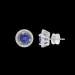 Custom 18kt white gold tanzanite studs with diamond enhancer. FRIDA | Fine Jewellery.