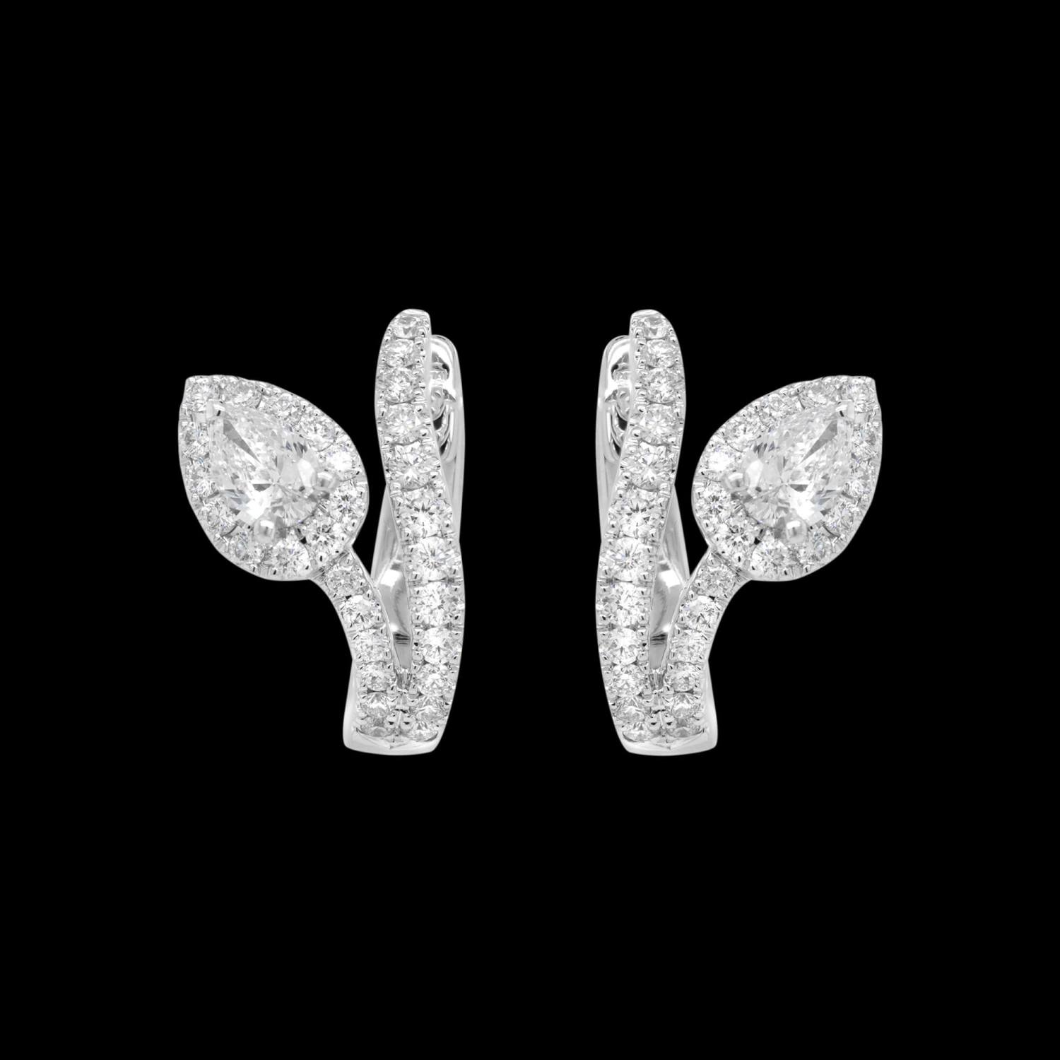 Custom 18kt white gold vine huggie earrings with diamonds. FRIDA | Fine Jewellery.