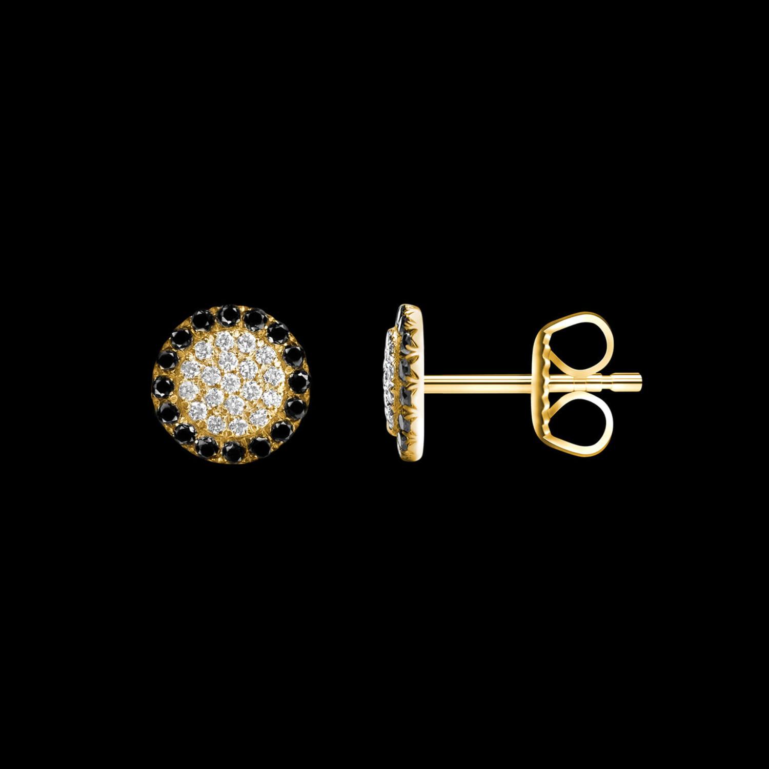 Custom 18kt yellow gold cluster stud earrings with white and black diamonds. FRIDA | Fine Jewellery.