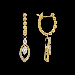 Custom 18kt yellow gold huggie earringswith pear and marquise diamond drop. Side. FRIDA | Fine Jewellery.