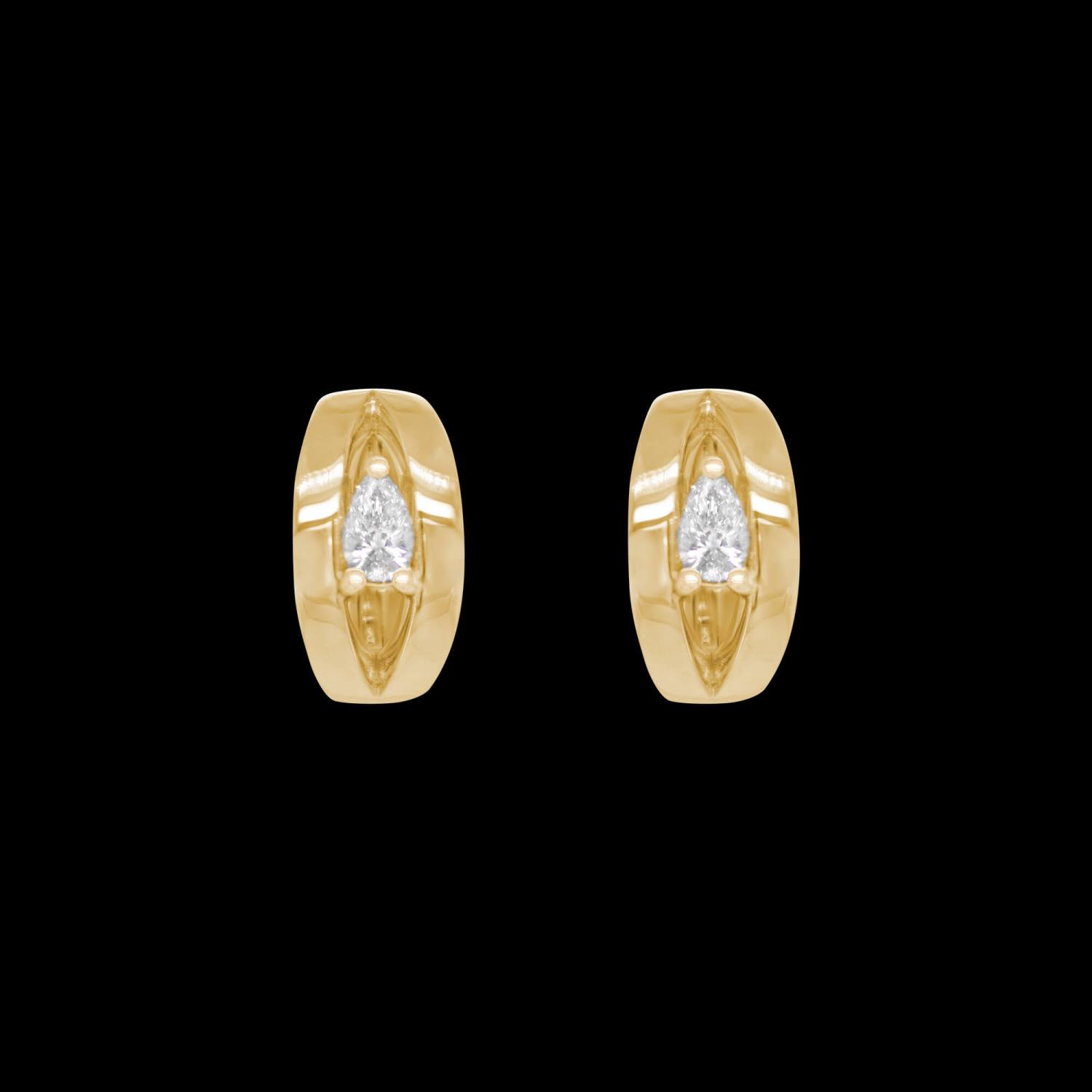 Custom 18kt yellow gold huggie earrings with pear-shaped diamonds. FRIDA | Fine Jewellery.