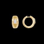 Custom 18kt yellow gold huggie earrings with pear-shaped diamonds. Side. FRIDA | Fine Jewellery.