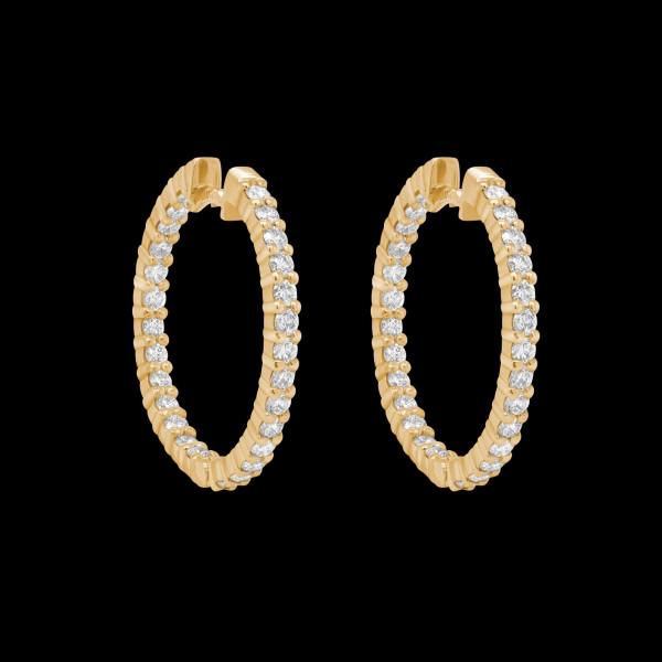 Custom 18kt yellow gold medium round hoops with prong-set diamonds. FRIDA | Fine Jewellery.