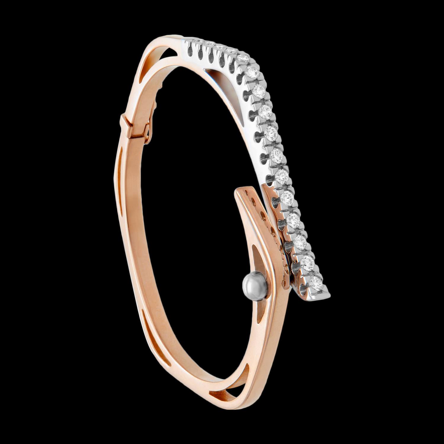 Custom 18kt pink and white gold Wave bracelet with diamonds. FRIDA | Fine Jewellery.