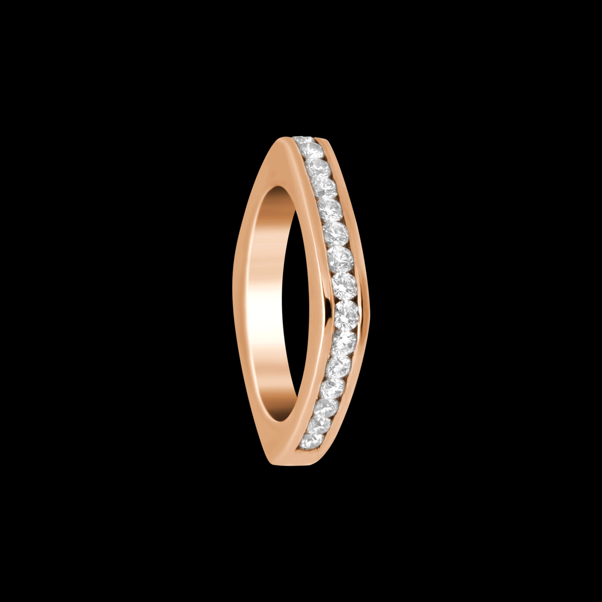 Custom 18kt pink gold 3/4 rounded-square eternity Elska band with diamonds. Signature Engagement | FRIDA | Fine Jewellery.