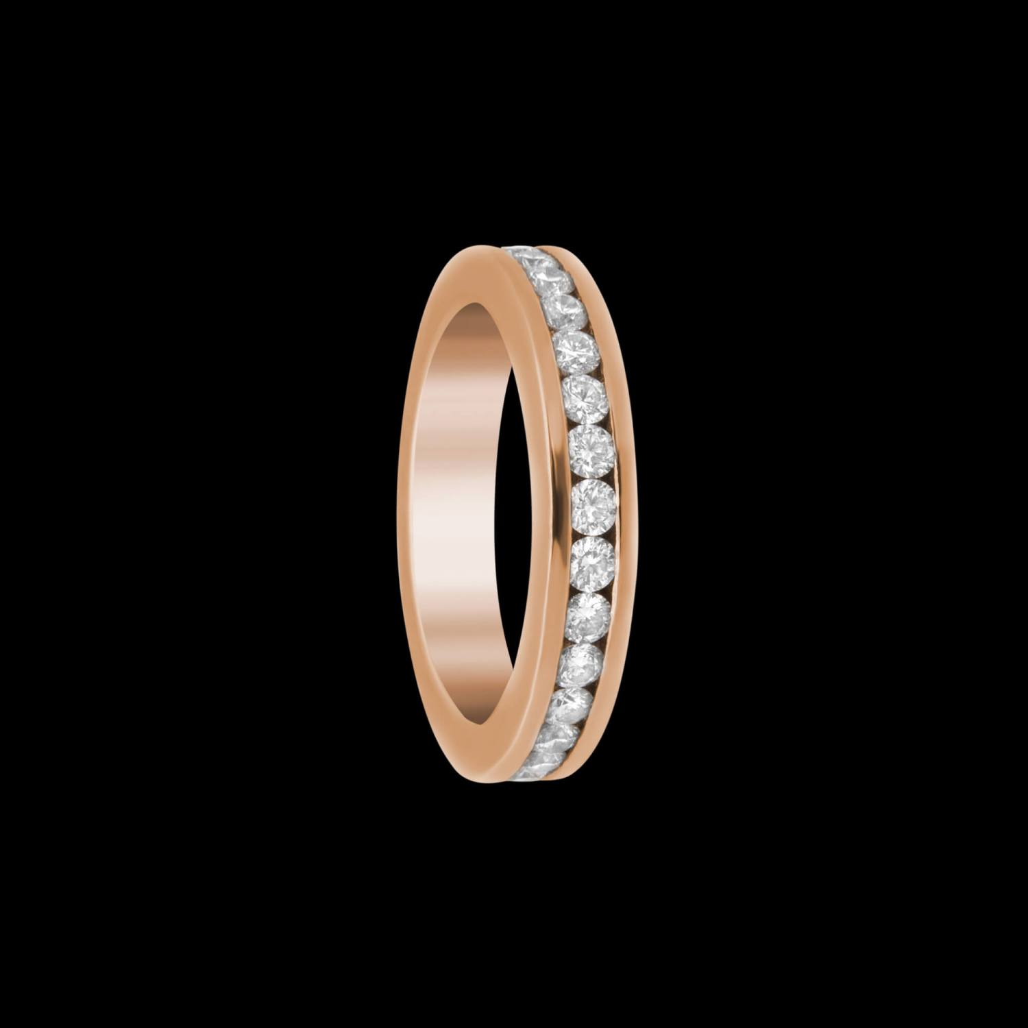 Custom 18kt pink gold Elska 3/4 eternity band with diamonds. Signature Engagement | FRIDA | Fine Jewellery.