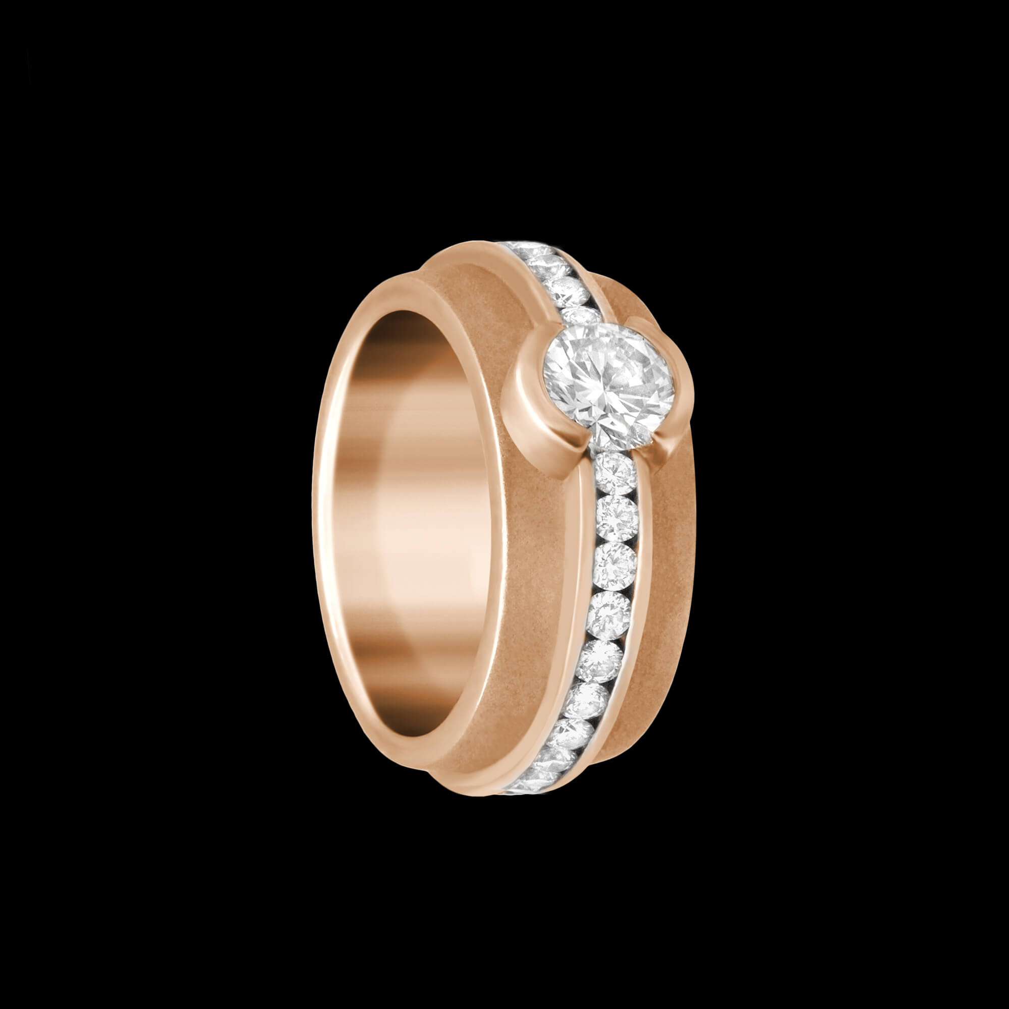 Custom 18kt pink gold single stone Elska ring with diamonds. Signature Engagement | FRIDA | Fine Jewellery.