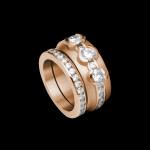 Custom 18kt pink gold tri-stone Elska ring with diamonds with band. Signature Engagement | FRIDA | Fine Jewellery.