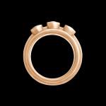 Custom 18kt pink gold tri-stone Elska ring with diamonds. Profile. Signature Engagement | FRIDA | Fine Jewellery.