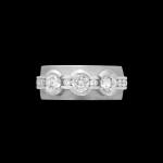 Custom 18kt white gold tri-stone Elska ring with diamonds. Front. Signature Engagement | FRIDA | Fine Jewellery.