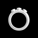 Custom 18kt white gold tri-stone Elska ring with diamonds. Profile. Signature Engagement | FRIDA | Fine Jewellery.