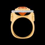 Custom 18kt yellow and white gold Empress ring with a Mandarin spessartite garnet, tsavorites and diamonds. Profile. FRIDA | Fine Jewellery.