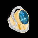 Custom 18kt yellow and white gold Oracle ring with aquamarine and diamonds | Ocean Collection. Side 2. FRIDA | Fine Jewellery.