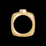 Custom 18kt yellow gold single centre stone rounded-square Elska ring with a ruby and diamonds. Profile. Signature Engagement | FRIDA | Fine Jewellery.