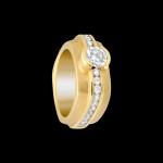 Custom 18kt yellow gold single stone rounded-square Elska ring with diamonds. Signature Engagement | FRIDA | Fine Jewellery.