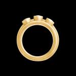 Custom 18kt yellow gold tri-stone Elska ring with diamonds. Profile. Signature Engagement | FRIDA | Fine Jewellery.