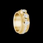 Custom 18kt yellow gold tri-stone Elska ring with diamonds. Signature Engagement | FRIDA | Fine Jewellery.