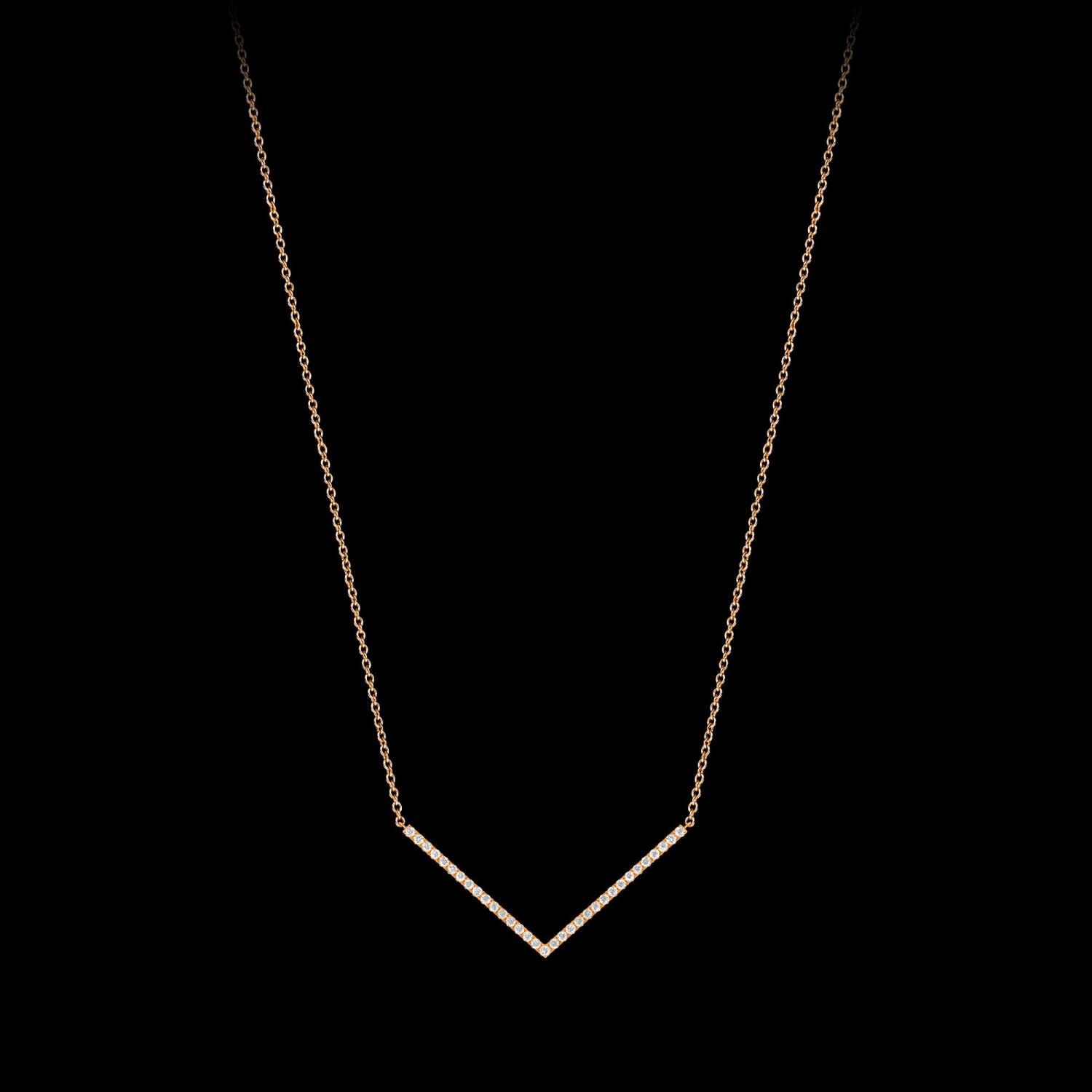 Custom 18kt pink gold 'V' necklace with diamonds. FRIDA | Fine Jewellery.