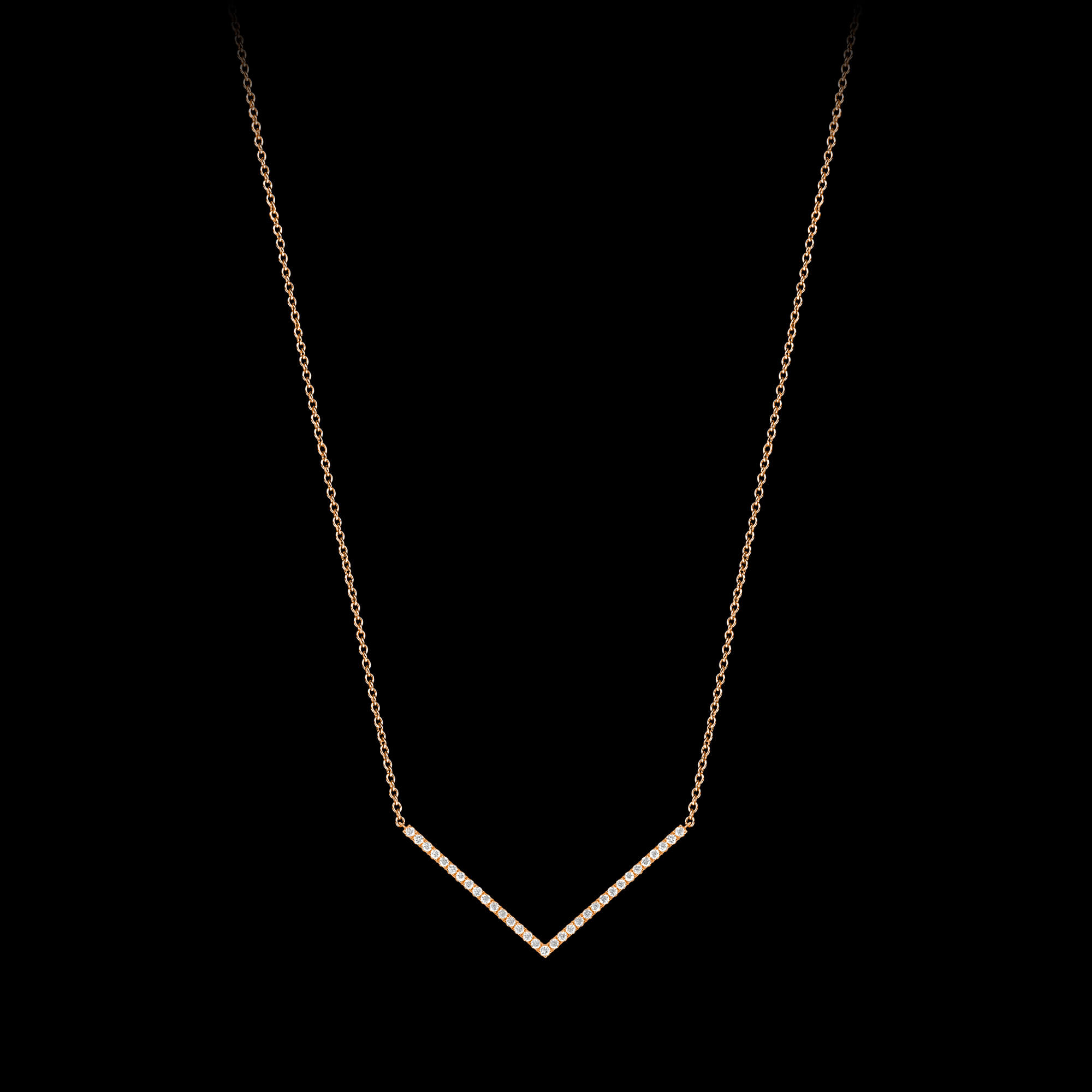 Custom 18kt pink gold 'V' necklace with diamonds. FRIDA | Fine Jewellery.