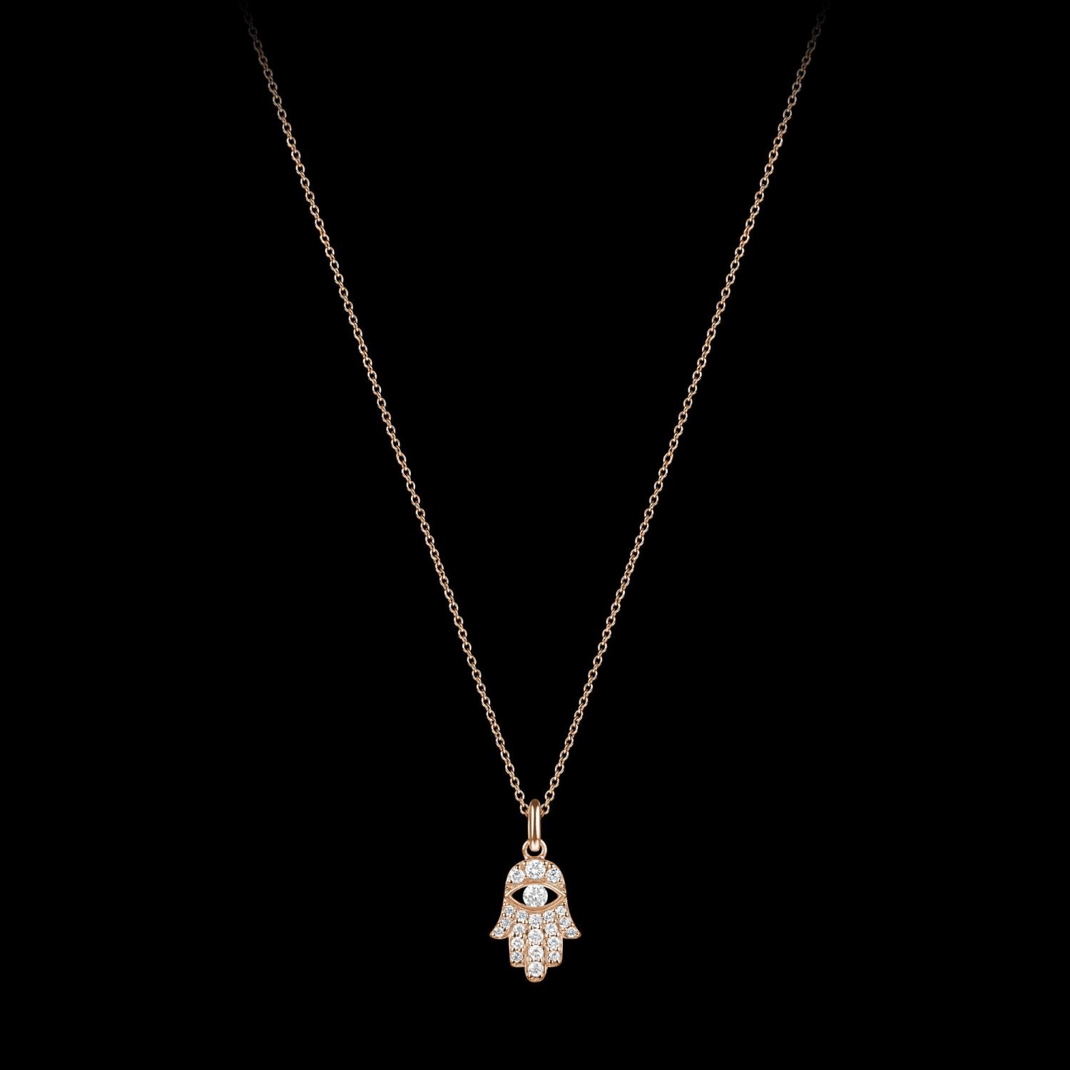 Custom 18kt pink gold hamsa hand with diamonds. FRIDA | Fine Jewellery