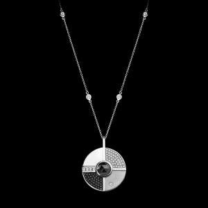 Custom 18kt white gold Quadrant pendant with black and white diamonds on gold chain | Shield Collection. FRIDA | Fine Jewellery.