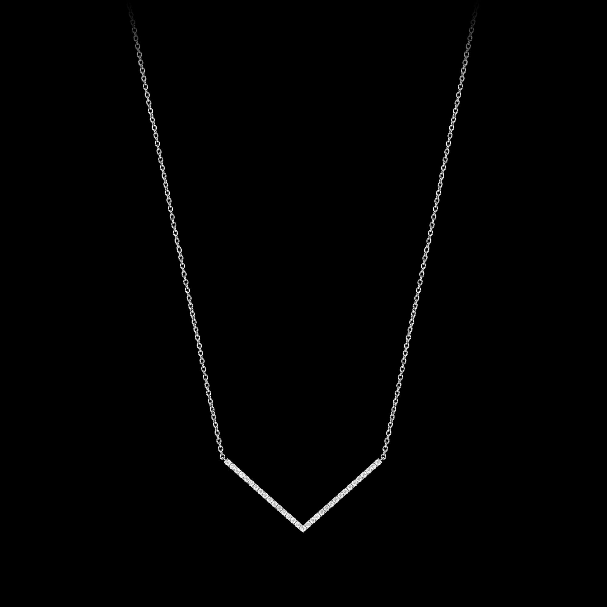 Custom 18kt white gold 'V' necklace with diamonds. FRIDA | Fine Jewellery.