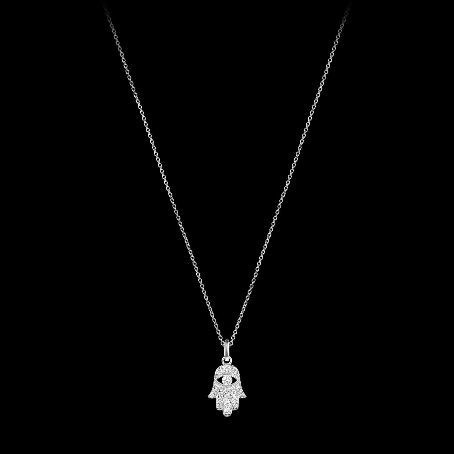Custom 18kt white gold hamsa hand with diamonds. FRIDA | Fine Jewellery.