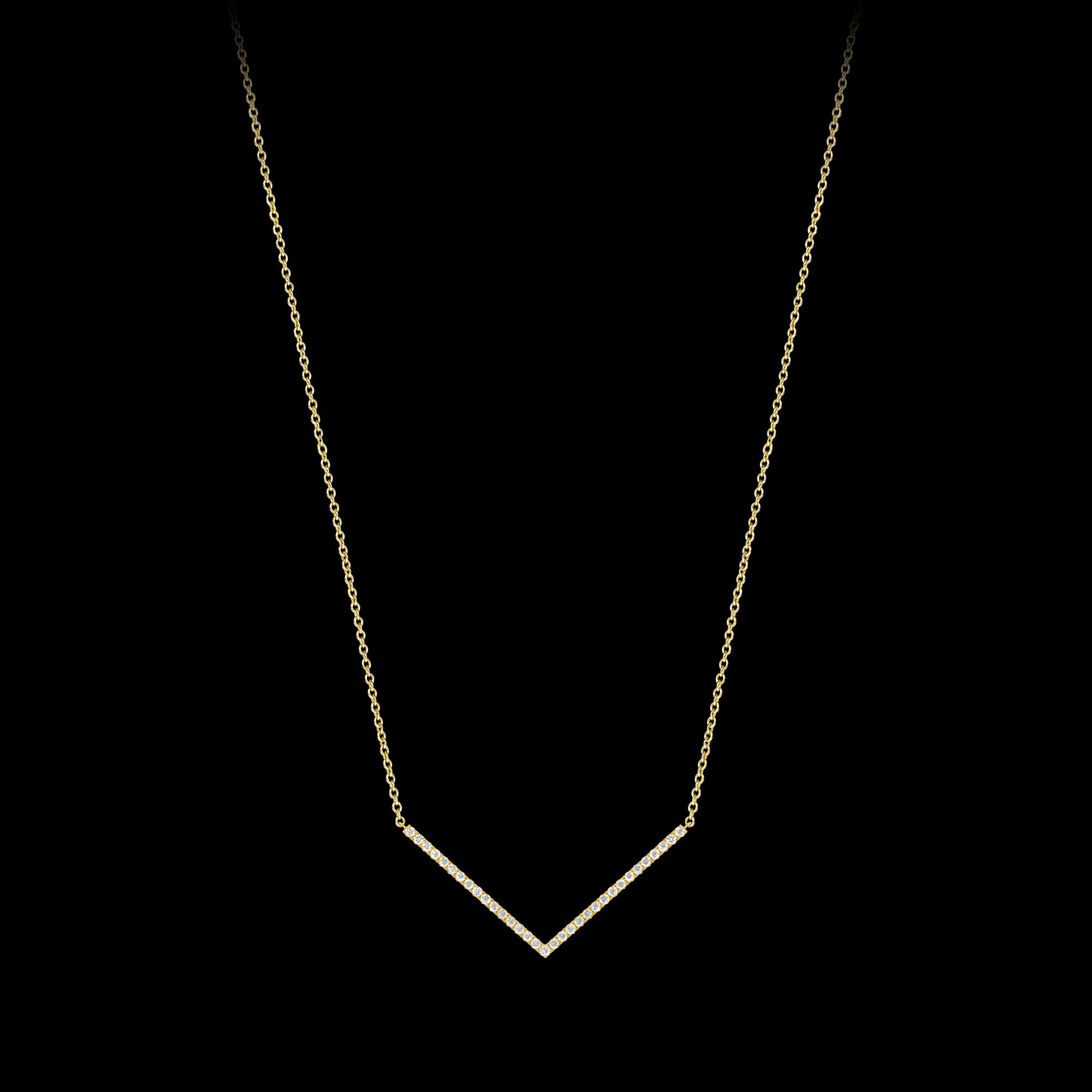 Custom 18kt yellow gold 'V' necklace with diamonds. FRIDA | Fine Jewellery.