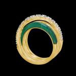 Custom 18kt yellow gold wrap ring with malachite and diamonds. Profile. FRIDA | Fine Jewellery.
