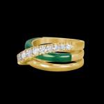 Custom 18kt yellow gold wrap ring with malachite and diamonds. Side. FRIDA | Fine Jewellery.