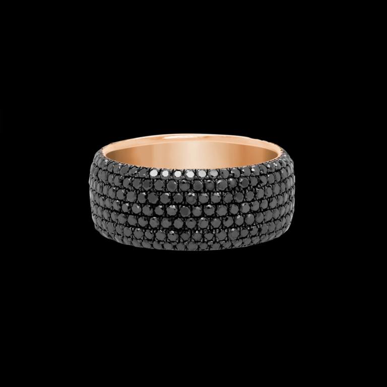 Bespoke 18kt pink gold and black rhodium wedding band with black diamonds. Front | Engagement. FRIDA | Fine Jewellery.