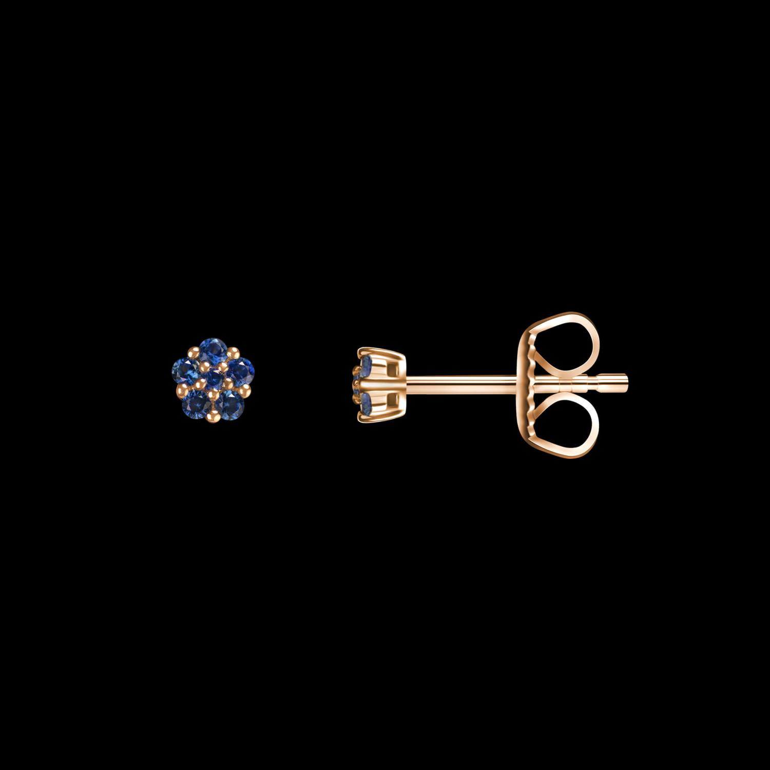 Custom 18kt pink gold cluster stud earrings with blue sapphires. FRIDA | Fine Jewellery.