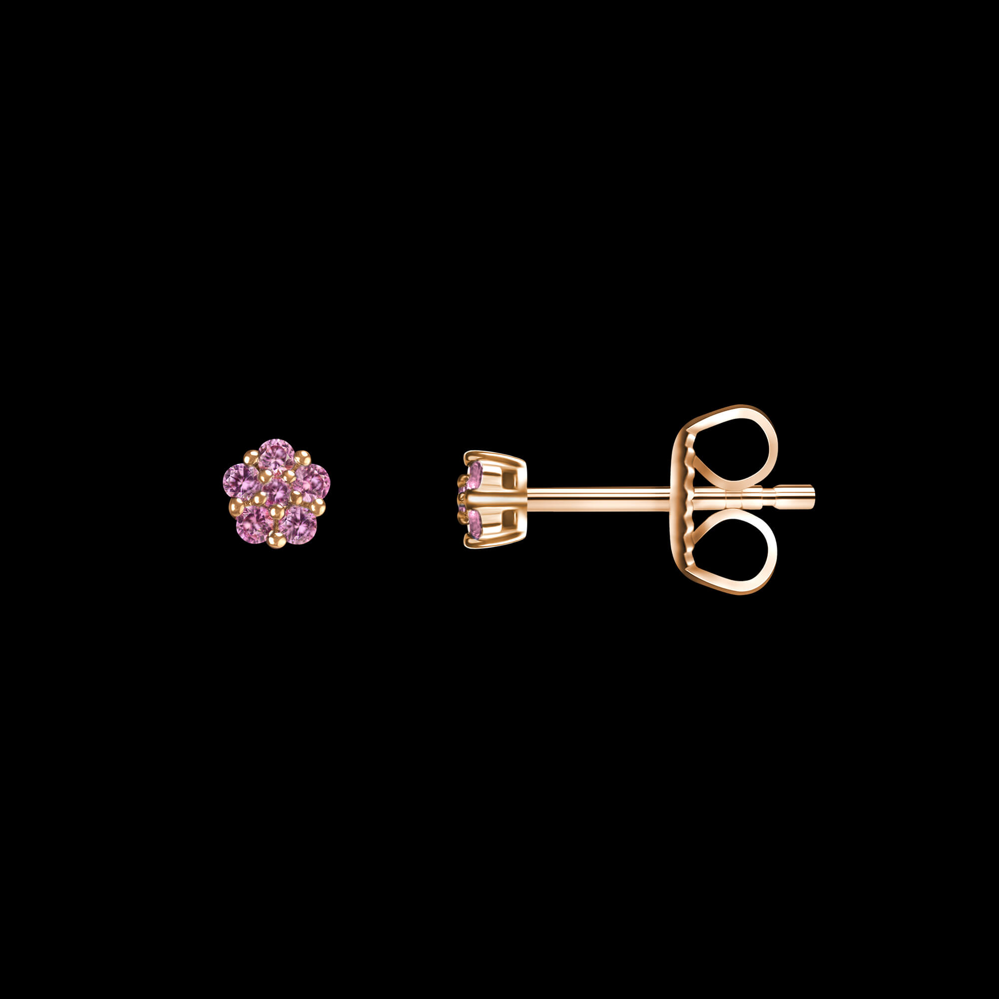 Custom 18kt pink gold cluster stud earrings with pink sapphires. FRIDA | Fine Jewellery.
