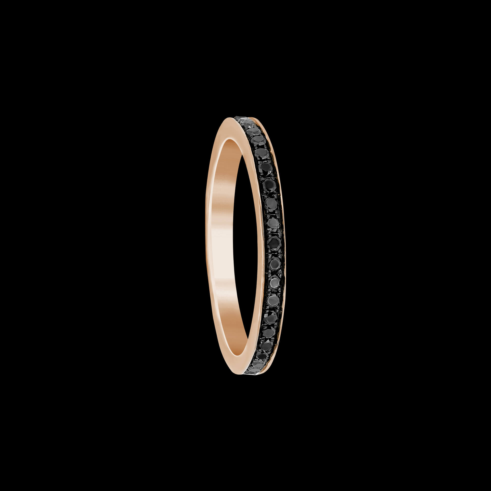 Custom 18kt pink gold eternity band ring with black diamonds. FRIDA | Fine Jewellery.