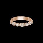 Custom 18kt pink gold wide vintage-inspired wedding band ring with diamonds. Front. FRIDA | Fine Jewellery.