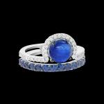 Custom 18kt white gold and black rhodium ring with blue sapphires and diamonds. FRIDA | Fine Jewellery.