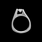 Custom 18kt white gold asymmetric solitaire engagement ring with brilliant-cut diamonds. Profile. FRIDA | Fine Jewellery.