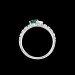Custom 18kt white gold band ring with a pear-shaped emerald and diamond. Profile. FRIDA | Fine Jewellery.